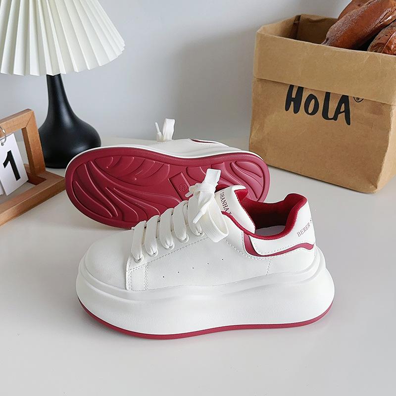 Women's Platform White Shoes 2025 Spring Autumn Height Increase Student Board Shoes Comfortable Fashion Cross Tied Casual Shoes