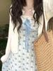Gentle wind sweet small fresh floral strap dress girls summer new niche lace butterfly long skirt