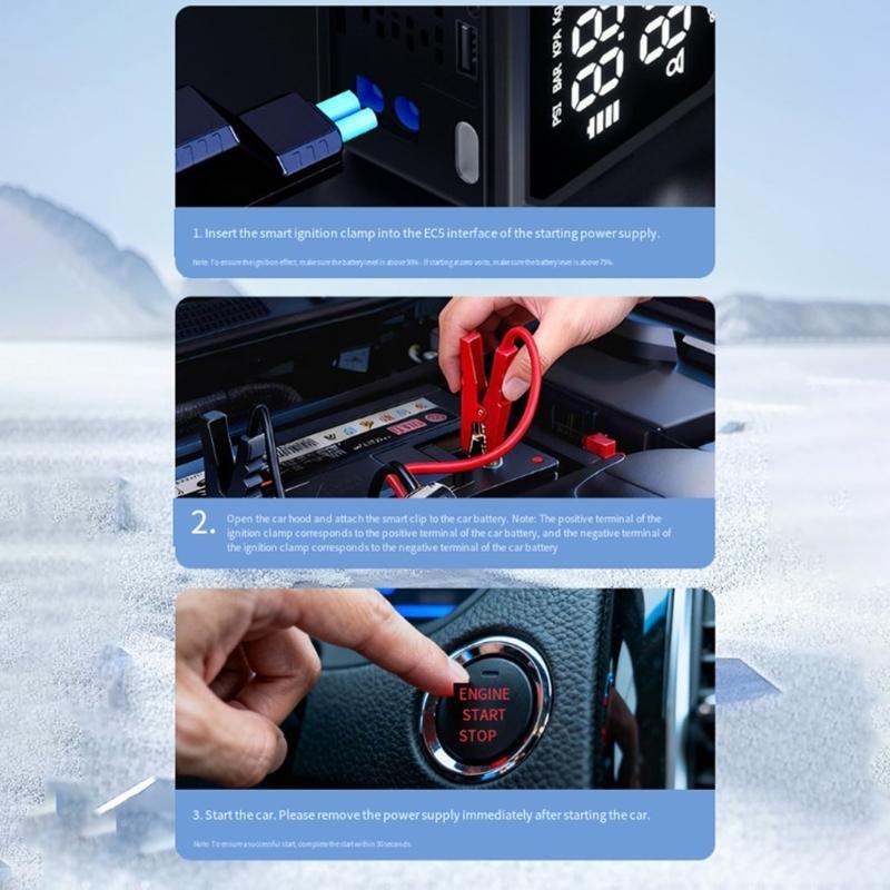 Portable Car Jump Starter with Air Compressor & LED LightJump Starter Power for 12V Vehicles Emergency Tire Inflation