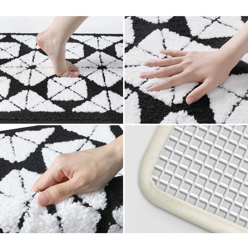 Schwarz Weiß Tufting Badezimmerteppich Weich Getufteter Geometrischer Schlafzimmerteppich Nachttischteppich Boden Rutschfest Aufräummatte Ästhetische Heimdekoration