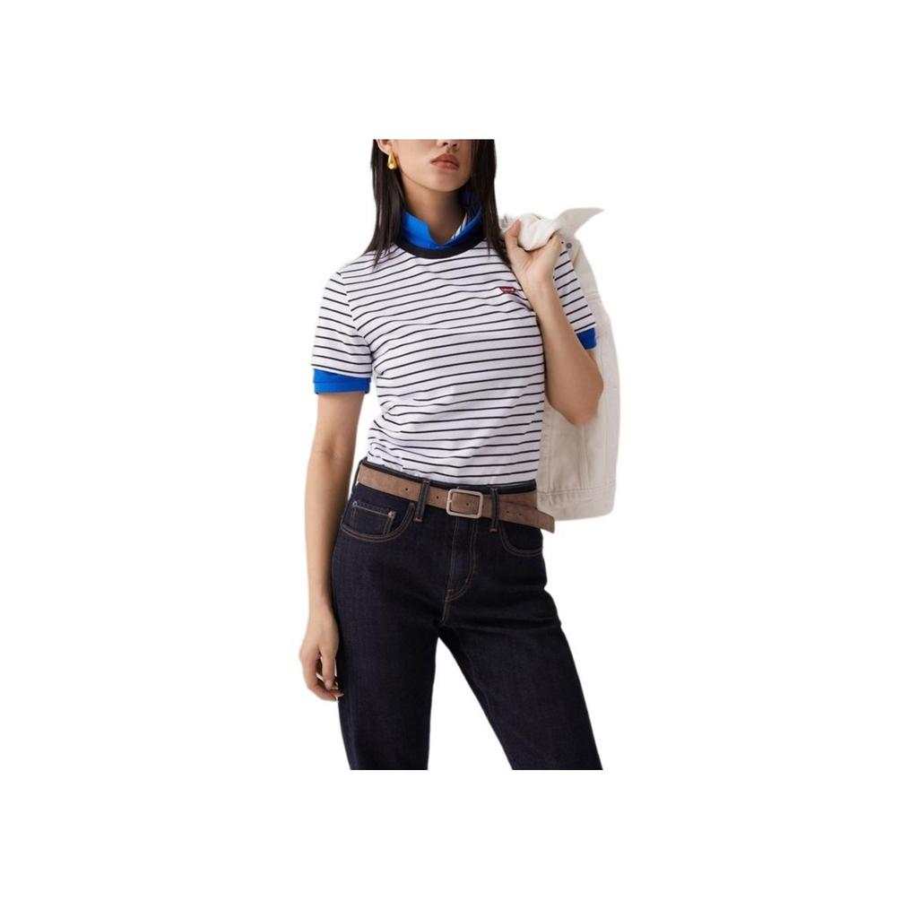 Levis Striped Comfortable Knit Ribbed Crew Neck Short Sleeve T-Shirt Women T-Shirts 0019B-0003