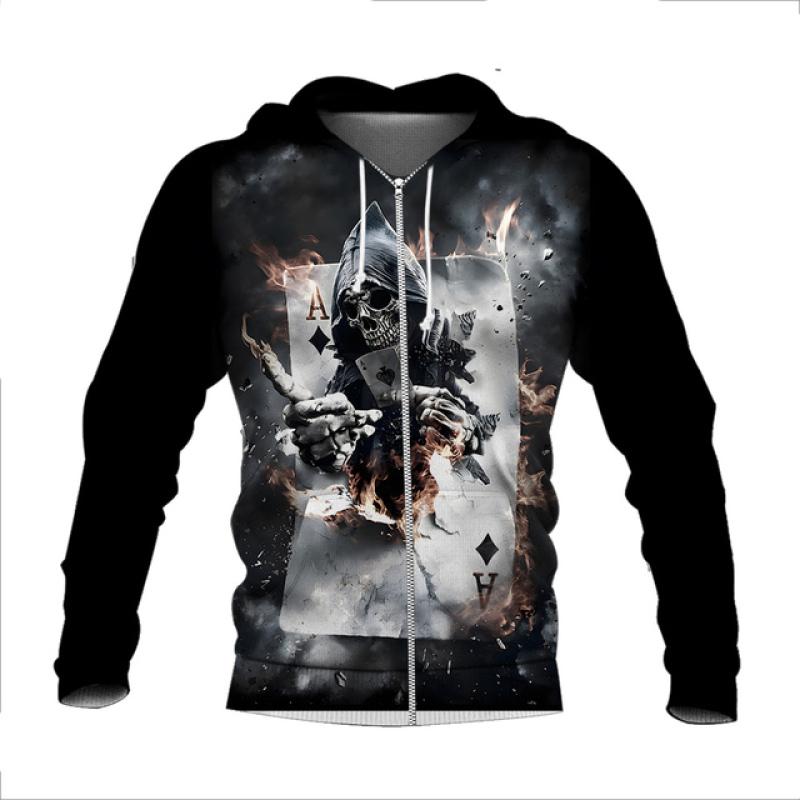 New Autumn and Winter Men's Halloween Skull 3D Printing Hooded Zipper Hoodie Men's Sweatshirt 3D Harajuku Hoodie