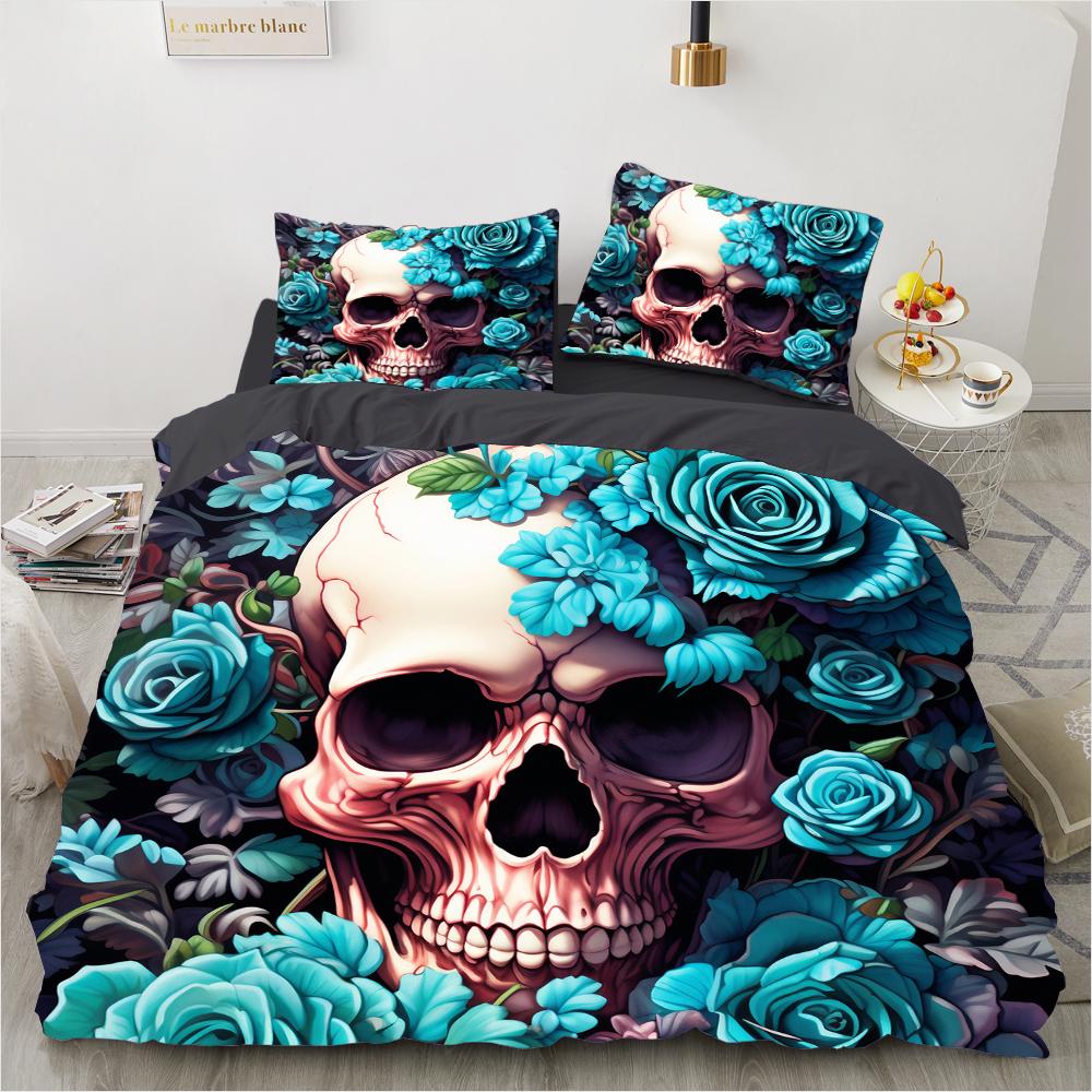 Comforter 3D Skull Bedding Set Duvet_Quilt_Comforter Sets Halloween King Queen Full Size Gothic Home Textiles