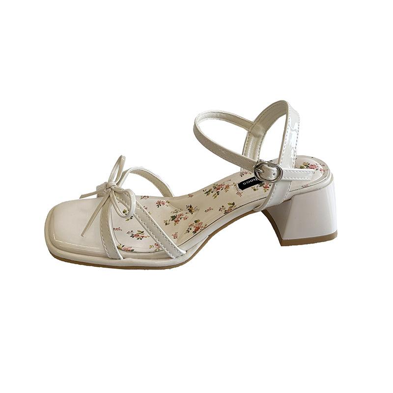 French silver with skirt open-toe with sandals women's 2025 summer new fashion floral thick heel high heels