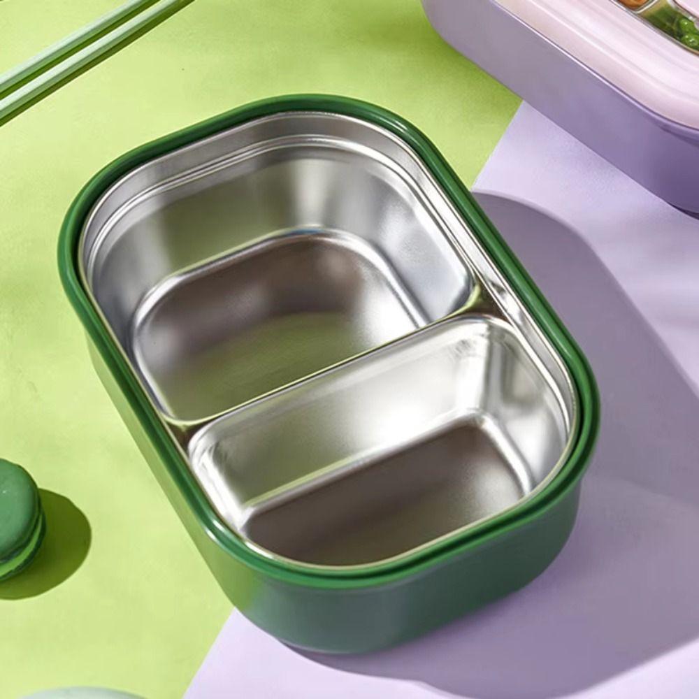 Heatable Leak-Proof Fruit Lunch Box 2 Compartments Stainless Steel Lunch Container 1000ml Insulation Food Storage Box Camping