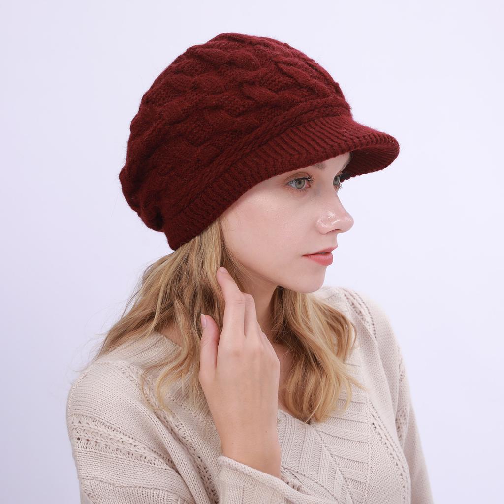 Twist Duck Cap New Style Velvet Thickened Warm Wool Beret Autumn and Winter Women's Knitted Hat