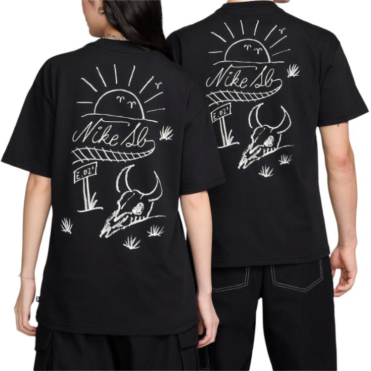 Nike Logo Embroidered Round Neck Casual Short Sleeve T-Shirt Unisex T-Shirt Black FZ5282-010