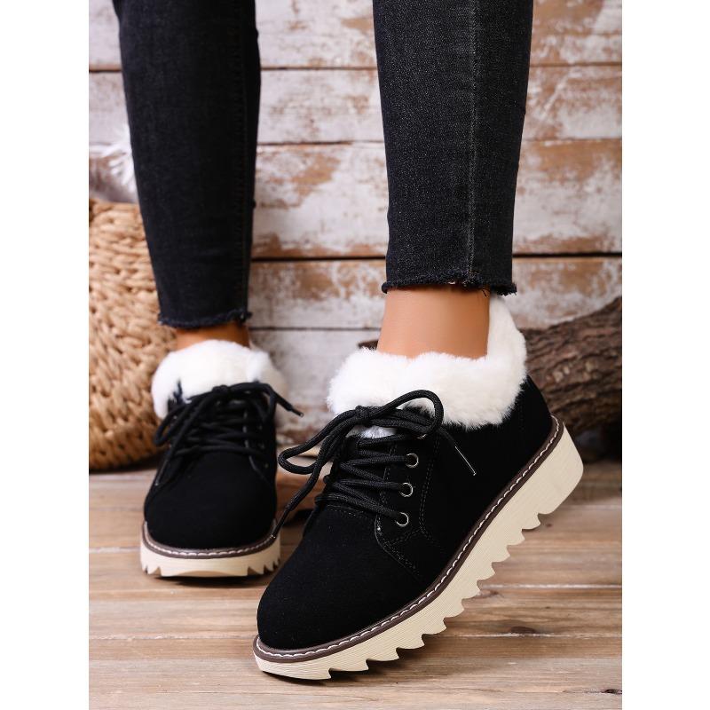 2025 New Lace-up Plush Plush Cotton Shoes Large Size Round Toe Platform Sole Warm Snow Boots for Women
