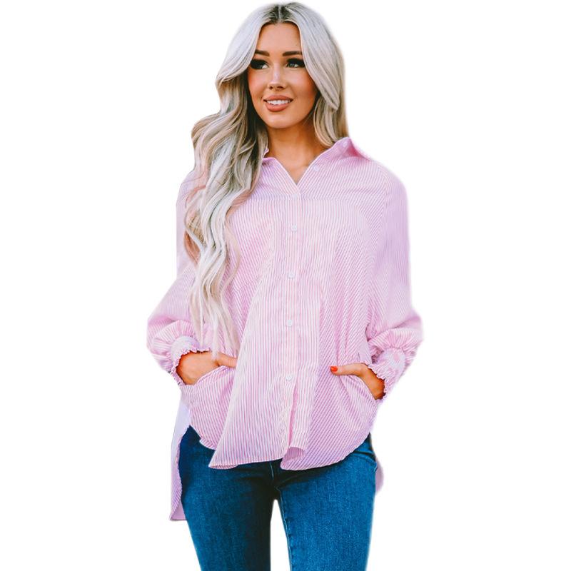 YYFS Γυναικεία μόδα Casual Άνοιξη Φθινόπωρο μονόχρωμη στάμπα με μακρυμάνικο POLO μπλούζες και πουκάμισα με λαιμόκοψη