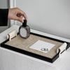 Rectangle Woven Leather Storage Tray Handmade Jewelry Display Plate Leather Wooden Tray  Water Cup