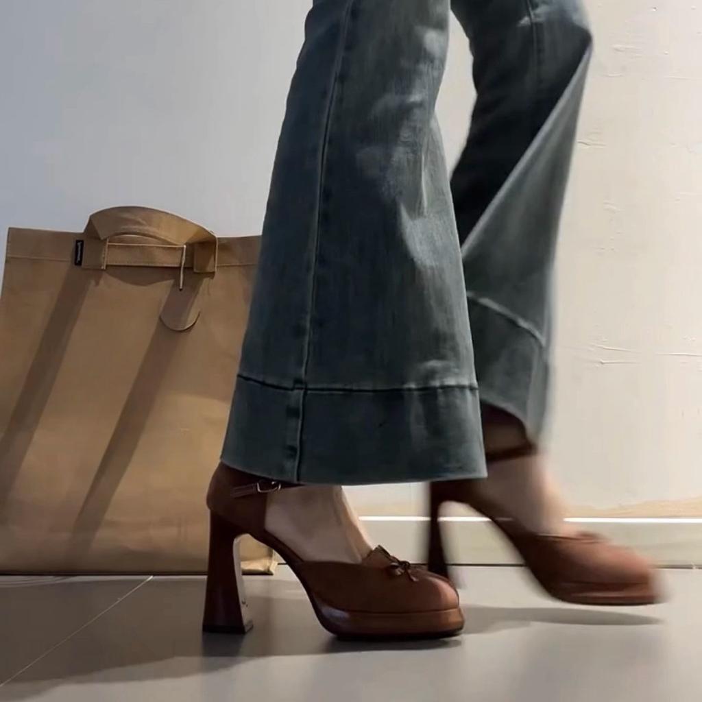 French Retro Mary Jane Shoes Women's 2025 New Bow Thick Heel with Skirt Hollow Single Shoes