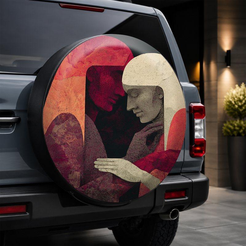 1pc, Abstract Art Illustration Style Car Tire Cover, Vehicle Tire Protection Decorative Utility Item, Aesthetic And Durable, Easy To Install, Portable