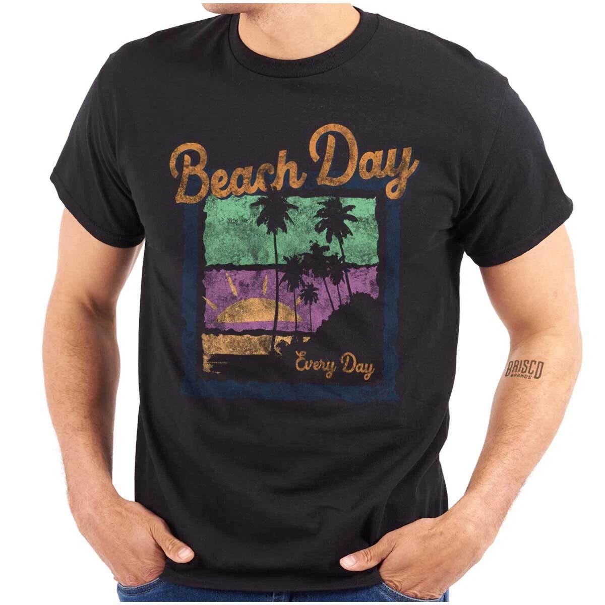 Vintage Beach Day Every Day Palm Tree Sunset Womens or Mens Crewneck T Shirt Tee XS