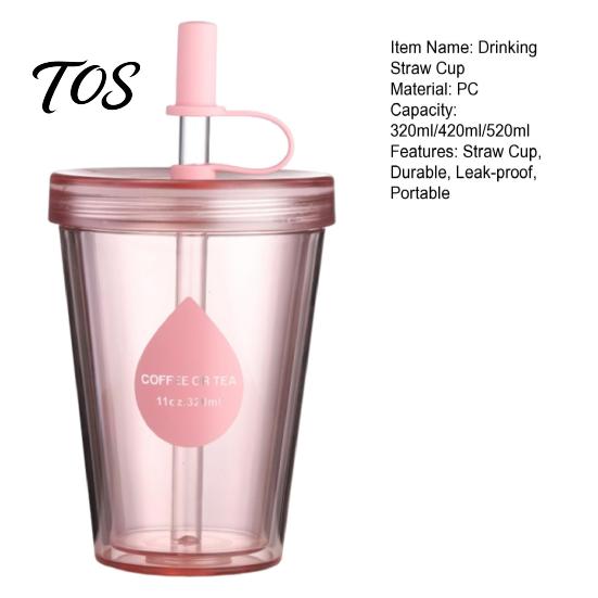 Portable Travel Tumbler with Dual Ports Drinking Straw Cup, Leak-proof PC Water Bottle, Durable Plastic Cup Anti-fall for Students And Office Use Back