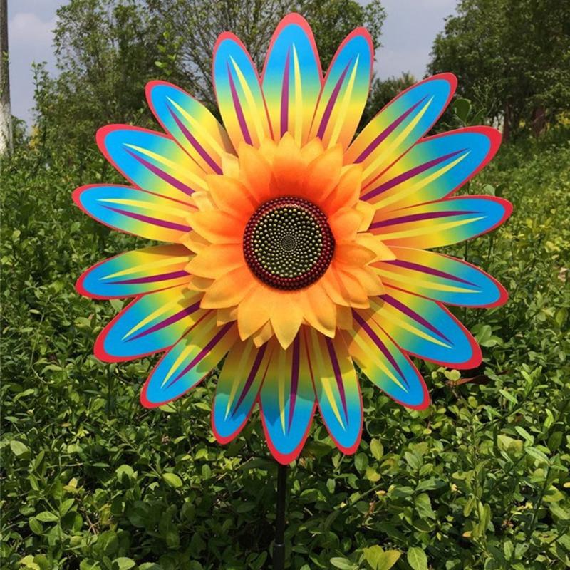 1 Piece Sunflower Windmill Outdoor Party Garden Yard Decor Rotating Sunflower Wind Spinner Stake Standing Lawn Flower Pinwheel