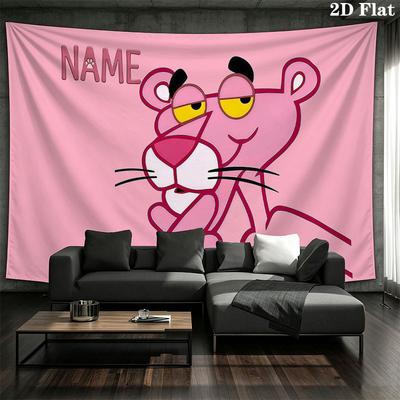 Custom Name,Pink Panther Wall Tapestry, Aesthetic Printed Fabric Blanket, Suitable for Bedroom, Living Room, and Home Decor.