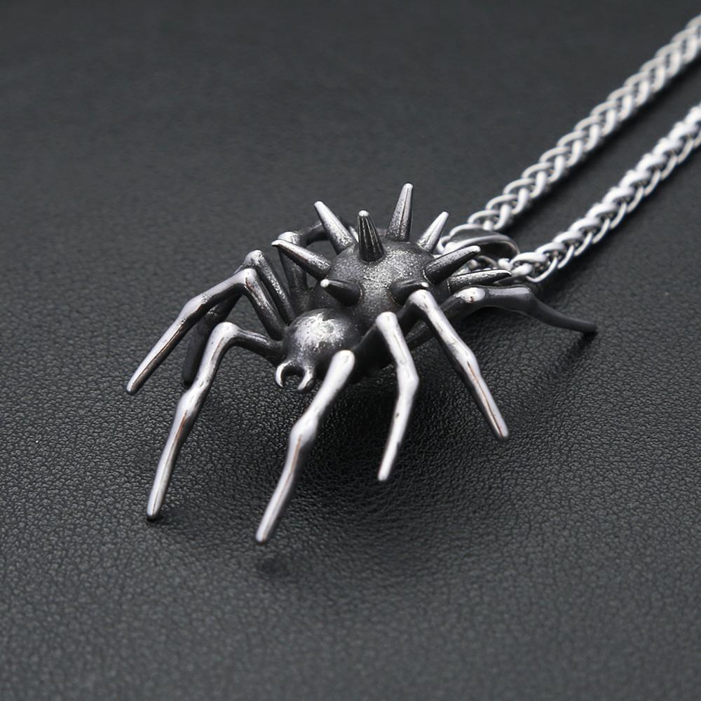Vintage Gothic Spider Pendant Necklaces For Men Women Punk Animal Stainless Steel Chain Necklace Halloween Gifts