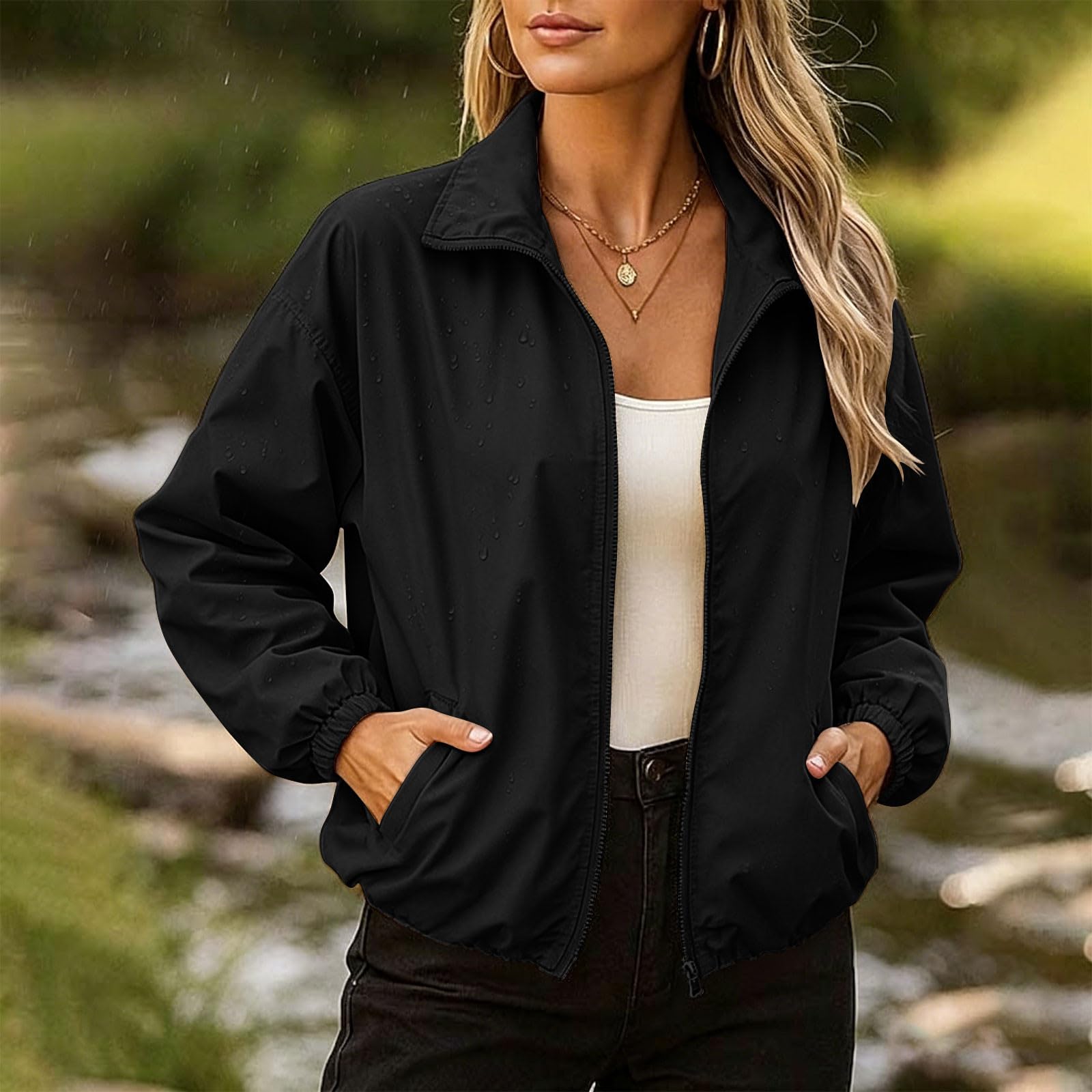 Women s Color Long Sleeve Hooded Zip-Up Jacket with Pockets L