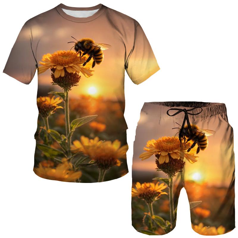 Summer Animal Bee 3D Print T-Shirts Shorts Sets Men's Tracksuits Oversized Short Sleeve T Shirt Pants Set Man Suits Clothing
