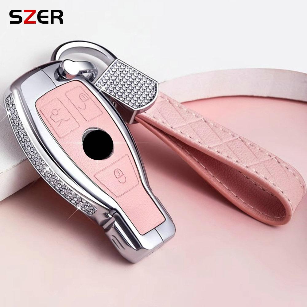 Alloy Leather Car Metal Key Case Cover Shell Fob for Mercedes Benz A B C S Class AMG GLA CLA GLC W176 W221 W204 W205 Accessories