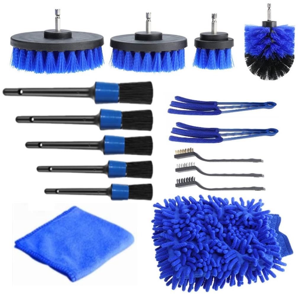 17-Piece Car Cleaning Drill Brush Set for Interior, Wheels & Crevices - European & American Style