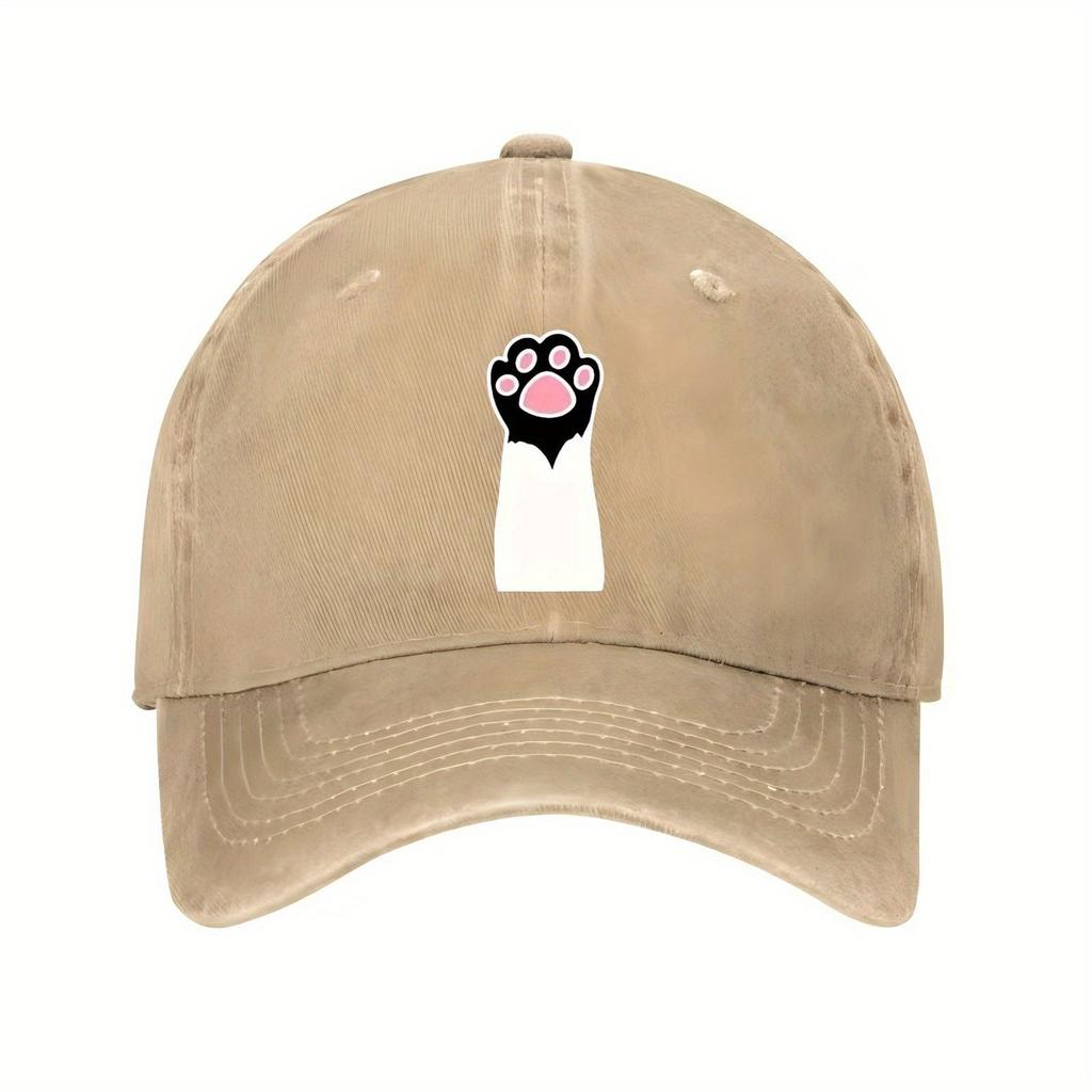 Cute Cat Paw Print Baseball Cap Black Unisex Cotton Adjustable Casual Summer Hat