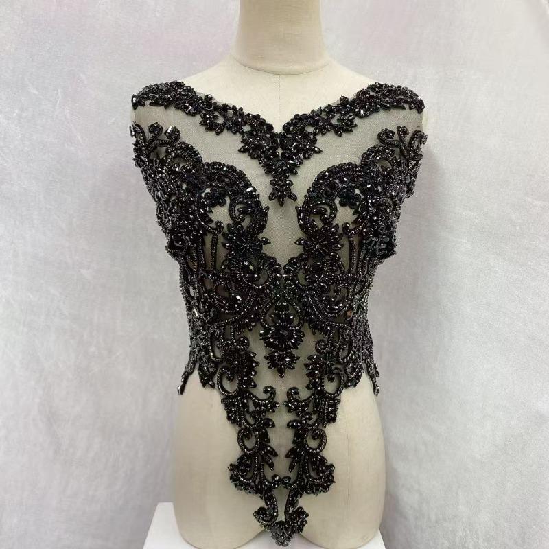 22 Colors Hand-Sewn Glass Rhinestone Beaded Embroidered Mesh Applique Patches for Dress Decoration Clothing Accessories