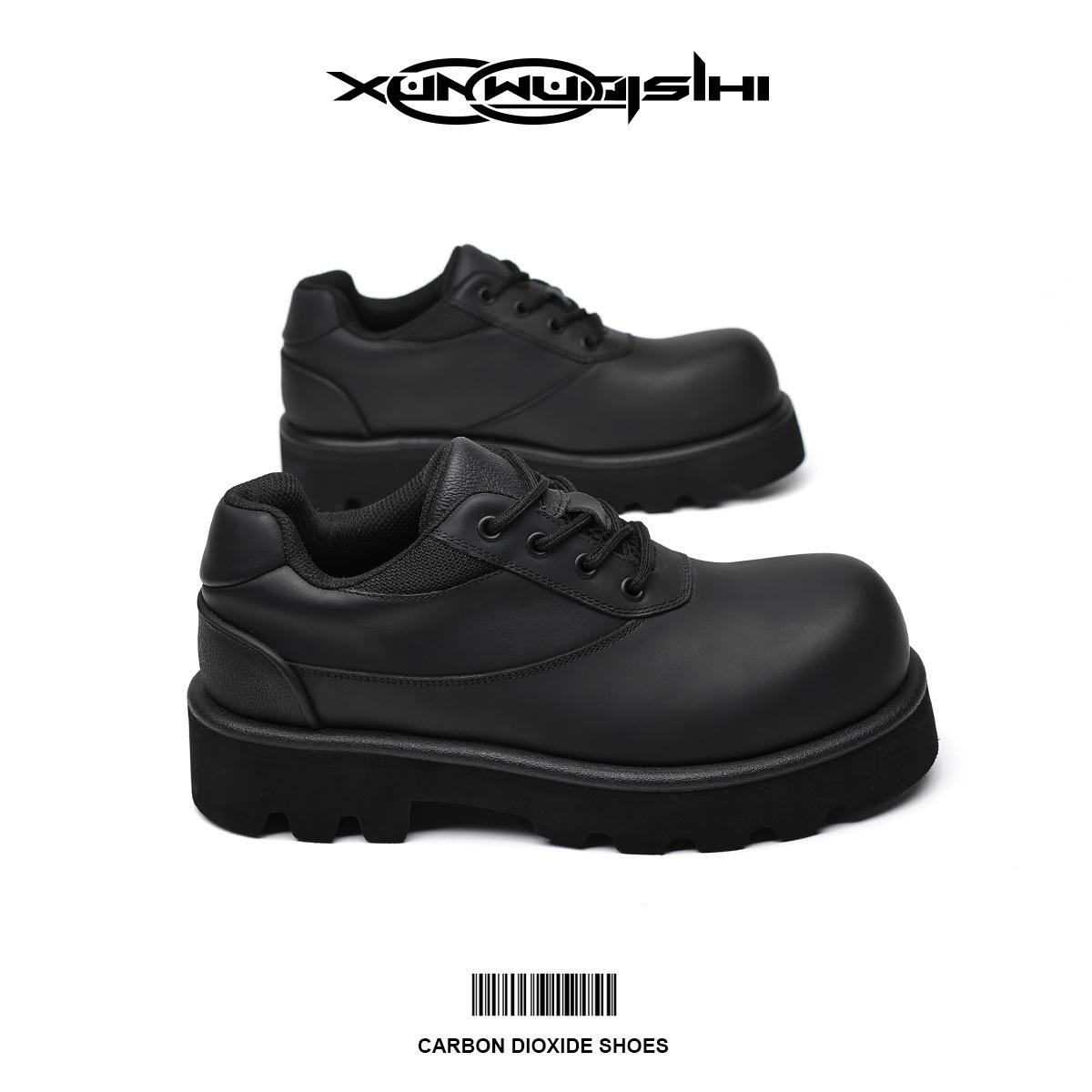 

Весна-лето 2025 новая модель, туфли дерби с большой головой из углеродно-черной кожи, мужские, на платформе для увеличения роста, для通勤, британский стиль, с круглым носком, ретро кожаные туфли 39 чёрный