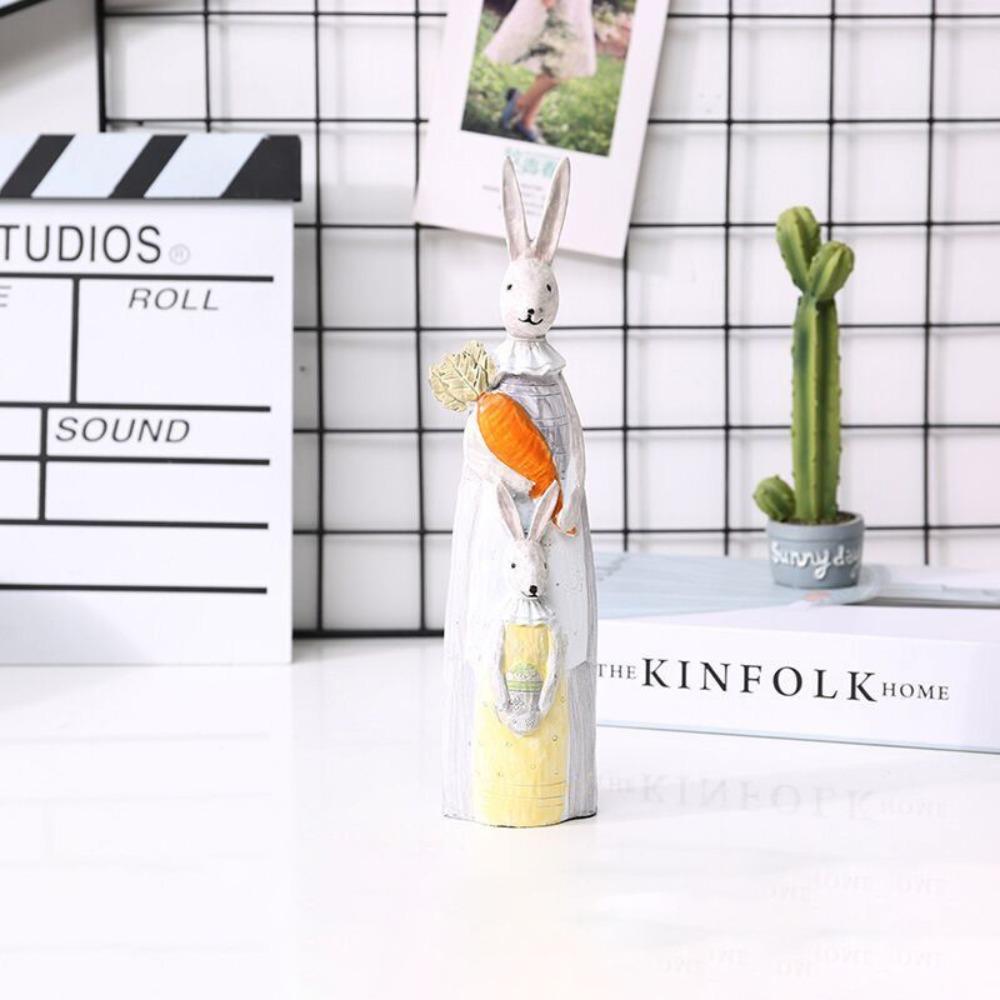 Cartoon Cute Design Easter Bunny Bank Resin Pastoral Style Cute Rabbit Statue Novelty Funny Desktop Decor Collectible