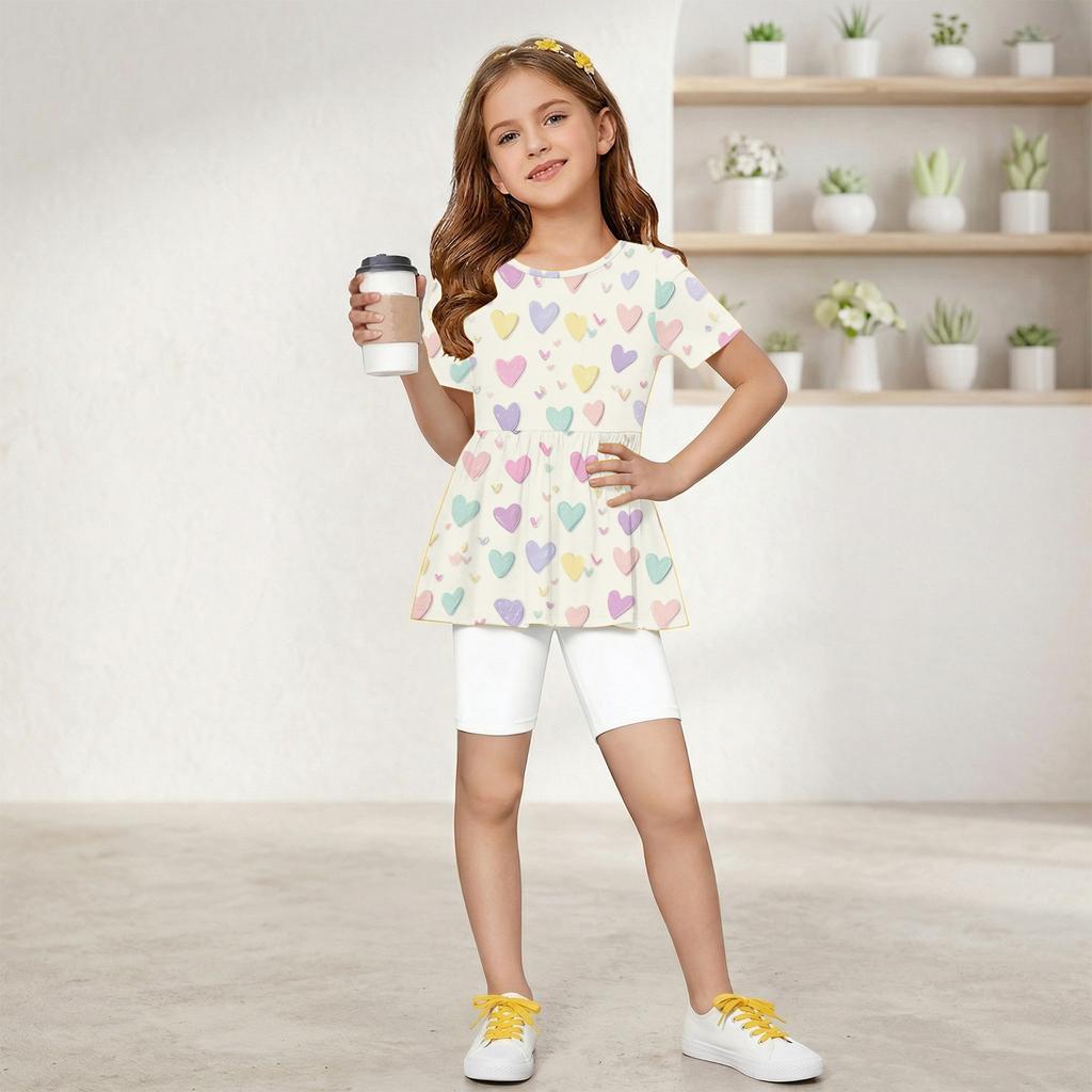 Girls Summer Outfit Short Sleeve Ruffle Hem Top and Shorts Set Lightweight Breathable Two Piece Toddler Clothing