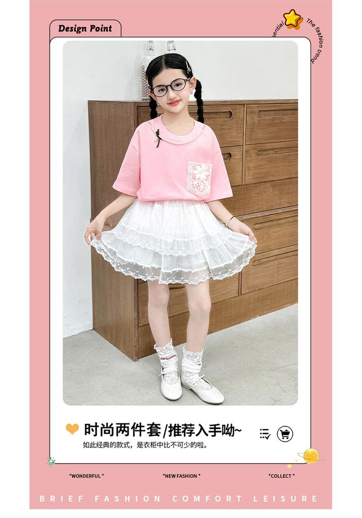 Girls' Summer Skirt Set, New Children's Clothing, Medium and Large Children's Beautiful and Good-looking T-shirt Skirt Two-piece Set