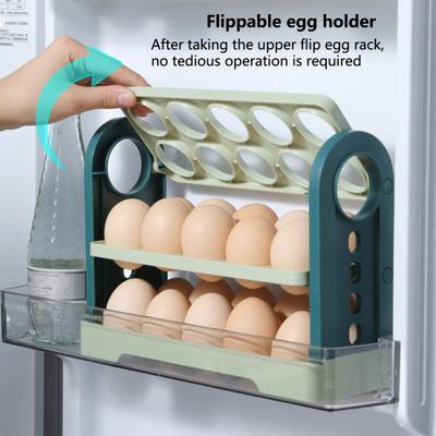 Portauova Alta Capacità Design Ribaltabile Salvaspazio con Maniglia per il Trasporto 3 Strati Freschezza Vassoio Porta Uova per Frigorifero Accessori da Cucina