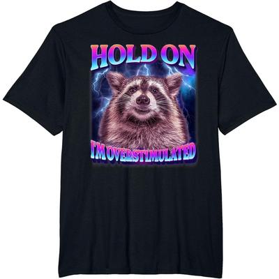 ZHANGZHUNN Hold On Im Overstimulated Raccoon Funny Men Women T-Shirt