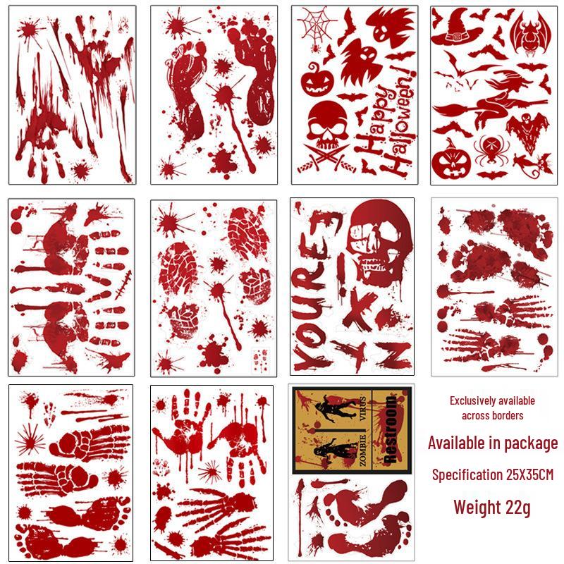 Halloween Blood Handprint & Bat Wall Stickers
