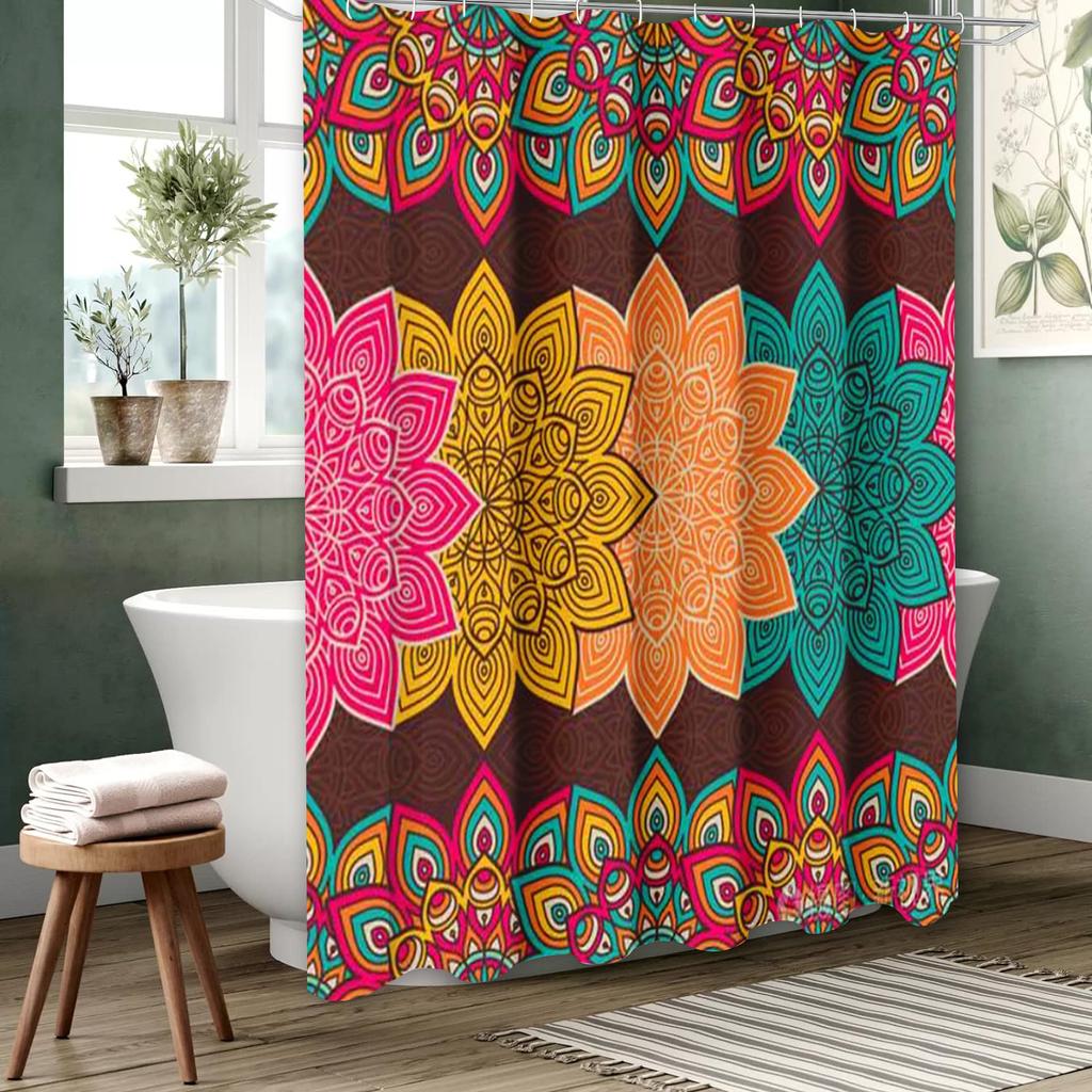 National Style Mandala Bathing Curtain  Bathroom Letters Shower Curtain Waterproof With 12 Hooks Fishes Home Deco Free Ship