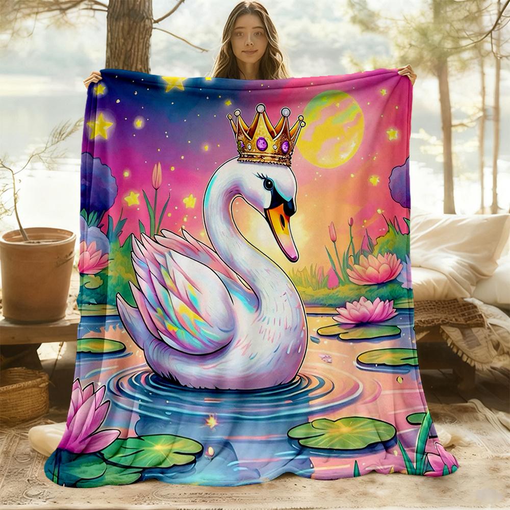 1pc Swan Princess Flannel Blanket, Comfortable and Warm Blanket, for Camping Sofa Bed and Couch Office011