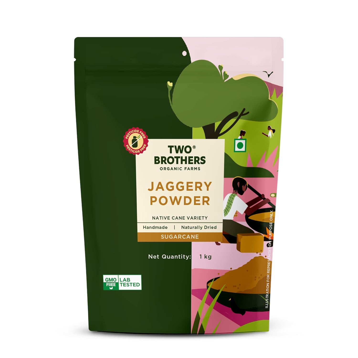 Two Brothers Organic Farms Sugarcane Jaggery Powder 1 kg Pack of 1 Natural Unrefined Cane Sugar Alternative Sweetener