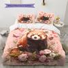 Pink Red Panda Pattern Bedding Home Decoration Birthday Gift (1 * duvet cover + 2 * pillowcase, without core)