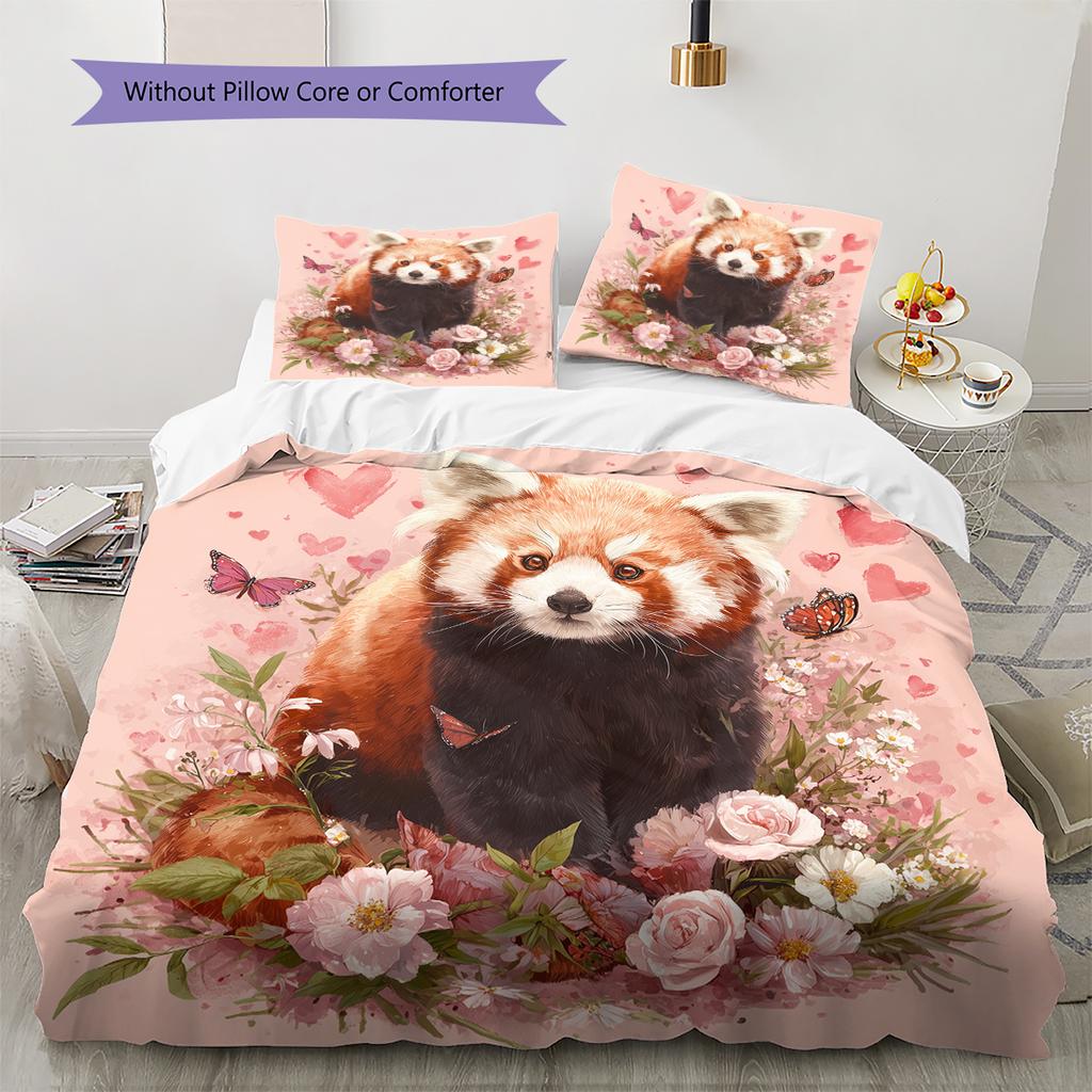 Pink Red Panda Pattern Bedding Home Decoration Birthday Gift (1 * duvet cover + 2 * pillowcase, without core)
