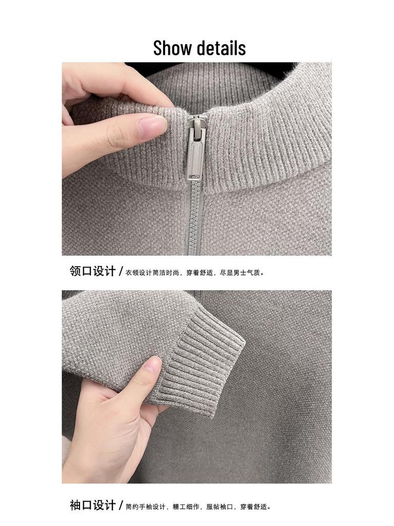 Herren Winter Chenille Pullover - Verdickter Halbhoher Kragen Reißverschluss - Warme Samtgefütterte Basisschicht