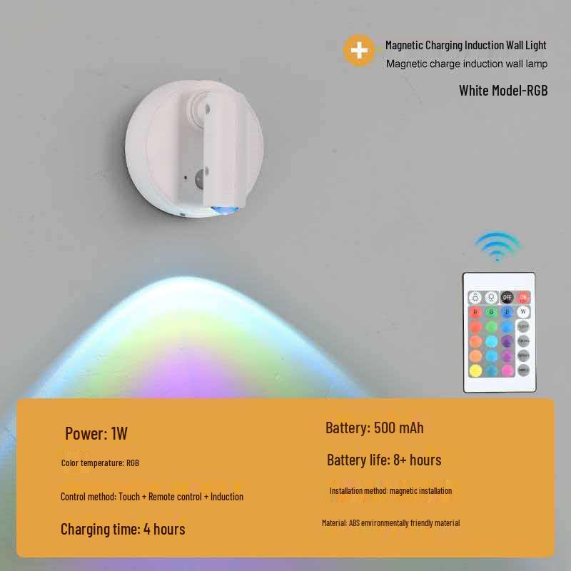 CE-Certified Multi-Angle Smart LED Night Light, Hill-Shaped Spotlight with 7 Colors, Magnetic Induction, Ambient Wall/Table Lamp