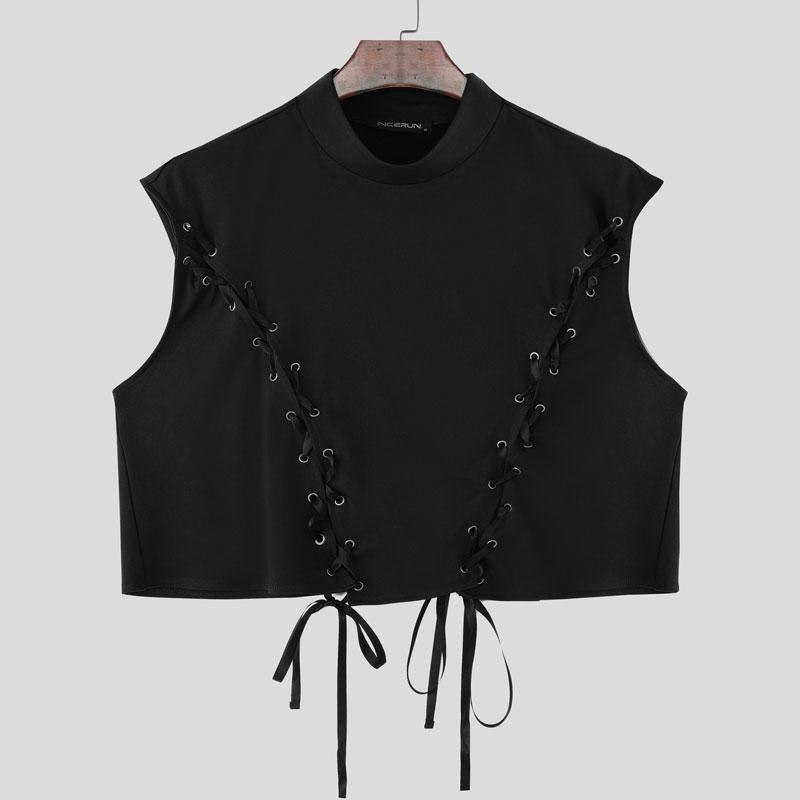 

INCERUN Summer Men Sleeveless Bandage Lace-up Party Short Tank Tops