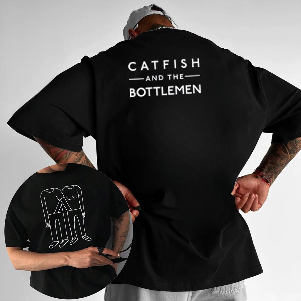 2025Summer Balcony Anniversary Tshirt Rock Band Catfish and Bottle Pattern Tshirt Mens Fashion Pure Cotton Hip Hop Street Top