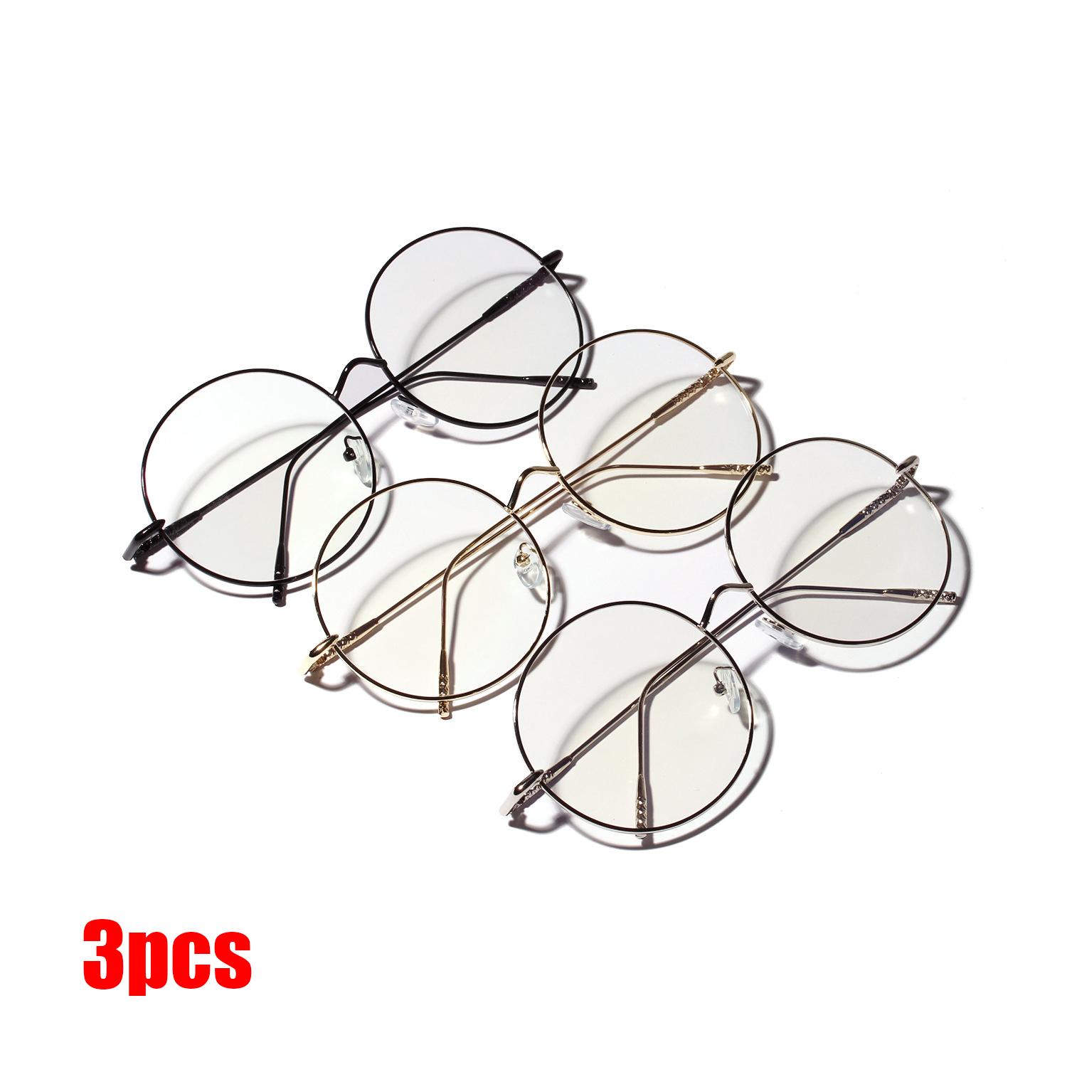 3PCS Large frame flat mirror Metal Circular Flat Mirror, Female Korean Version, Large Face, Flesh Covering, Thin Frame Glasses