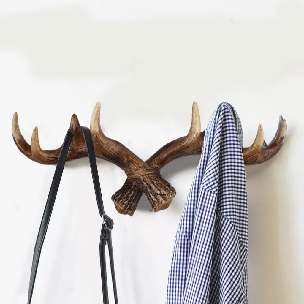 Nordic Vintage Deer Horn-Decor Hook Wall Hanging Clothes Hats Hook High-end Living Room Wall Decor Antler Resin Statue Craft