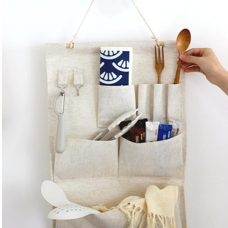 7/12pc Multi-Pocket Hanging Bedroom Dorm Room Cloth Pouch with Cell Phone Pocket Wall-Mounted Fabric Storage Organizer for Door