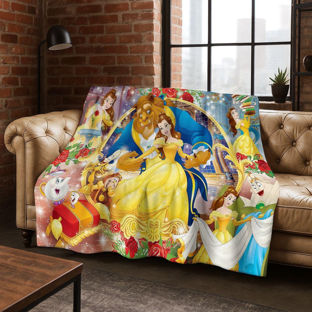 3D-Flanelldecke mit dem Motiv „Die Schöne und das Biest“ – warm, kuschelig und perfekt für Zuhause, Schlafzimmer, Bett oder Sofa. Ideal als Geschenk für Kinder.