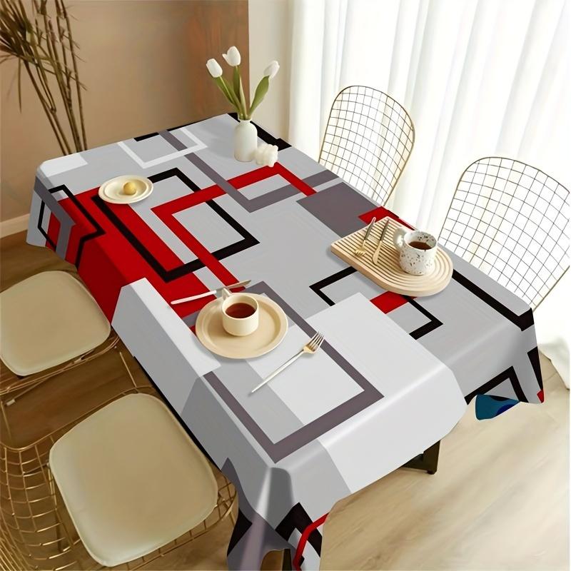 1pc Tablecloth, Geometric, Rectangle - 100% Polyester, Tablecloth For Dining Room, Office, Writing Desk, Home Decor, Kitchen
