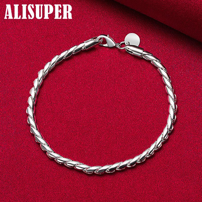 925 Sterling Silver 4mm Snake Chain Screw Bracelet Jewelry
