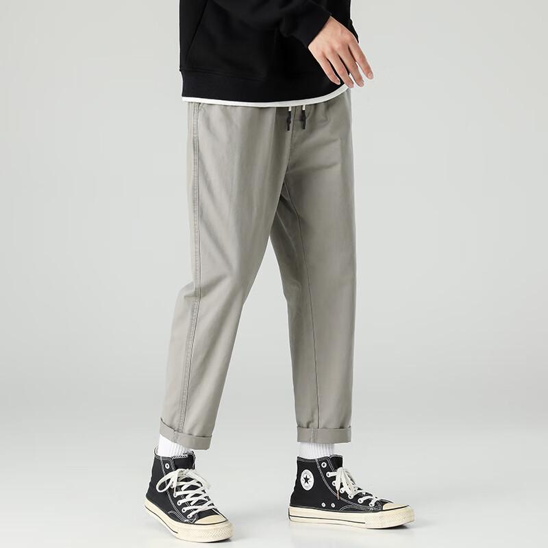 Dingfengbaoluo Men's Straight-Leg Cropped Casual Pants